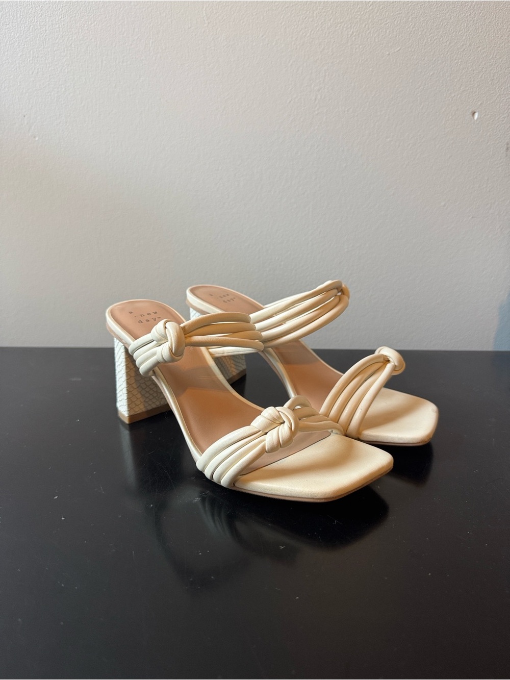 A New Day - Cream Knotted Strap Block Heel Sandals - Women